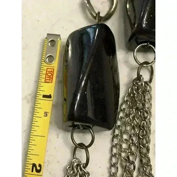 Vintage Silver Tone Black Beaded Multi Strand Necklace Retro Statement Piece - Picture 4 of 9